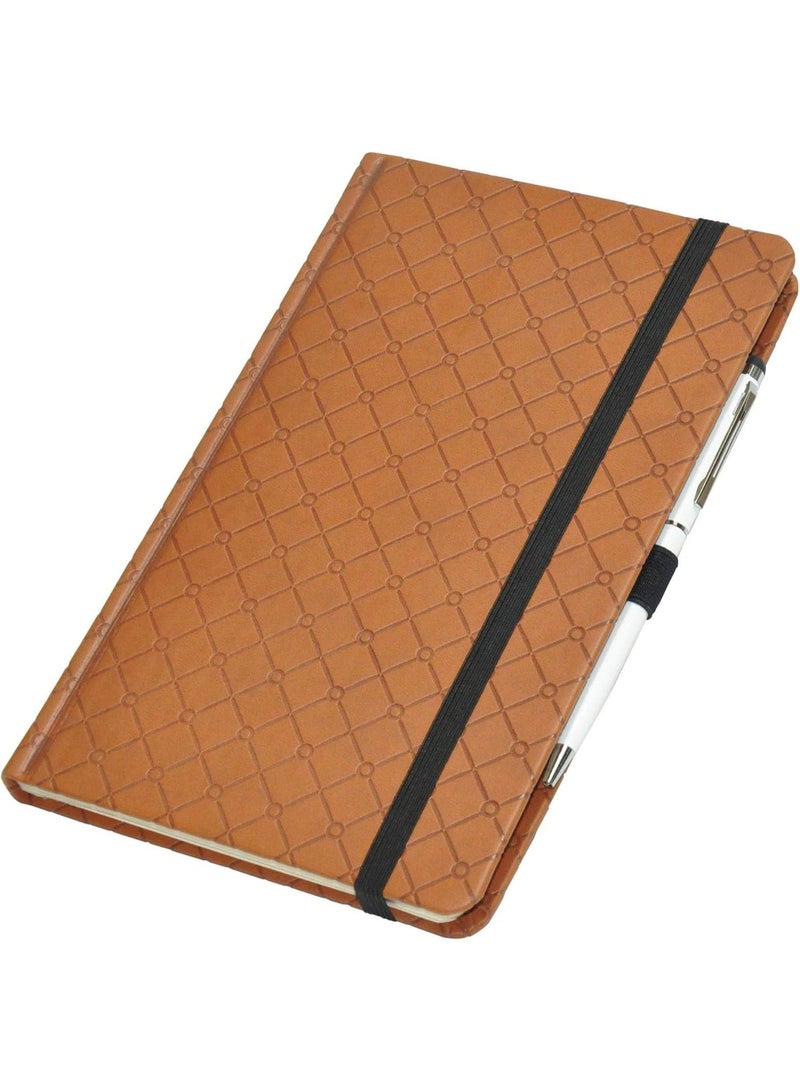 FIS Notebook With Elastic Band & Blue Ink Pen Italian PU Cover, 96 Sheets, Single Ruled, Ivory Paper, Brown Color, 13 x 21 cm Size - FSNB1321BRD202 - Image 1